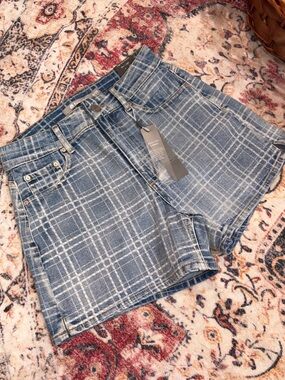 Tractr Brand retro denim faded bleached plaid detail dead stock